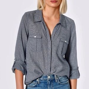 Joie Black and White Micro-Check Button-Up Blouse